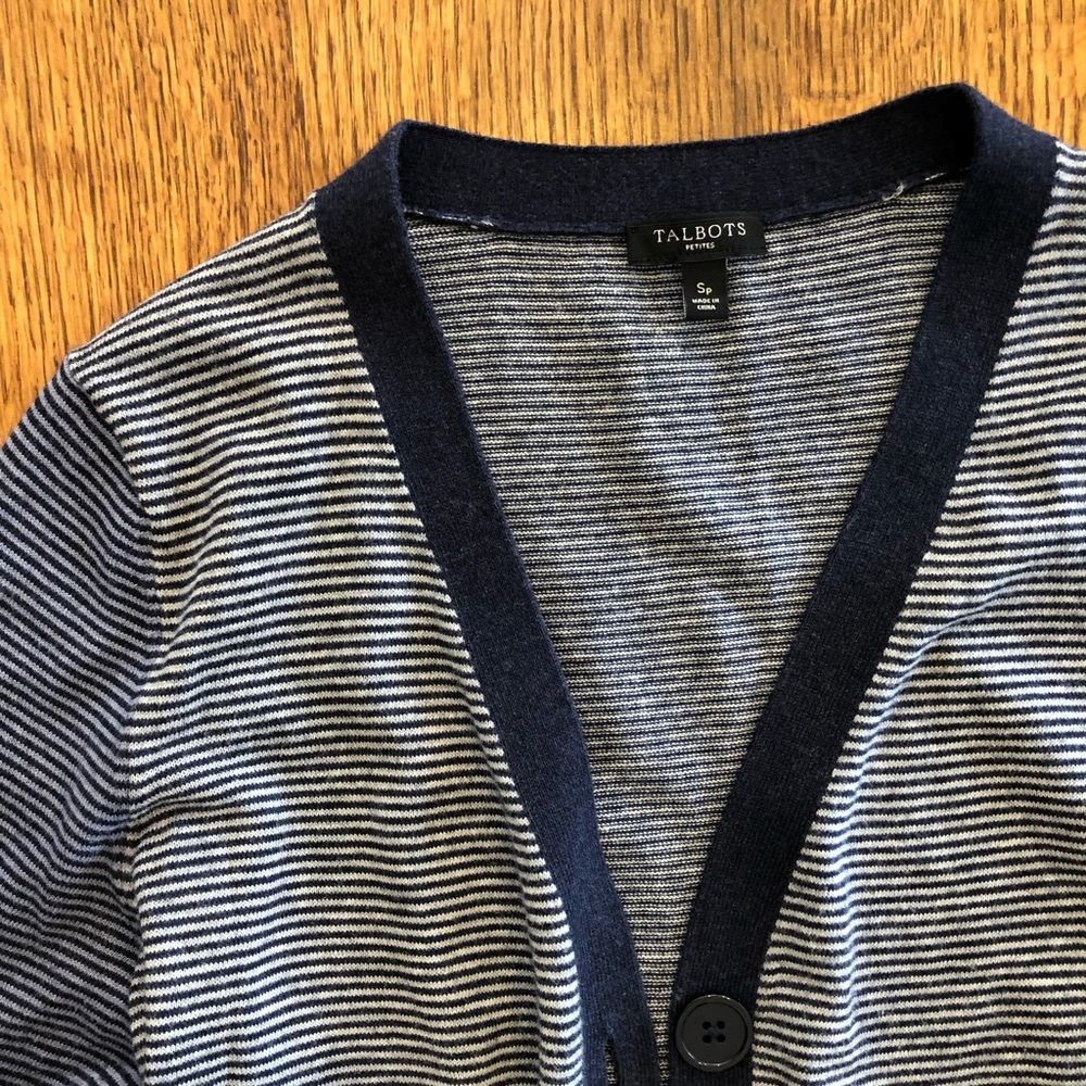 Talbots Petite - Striped Cardigan Blue - Size Small